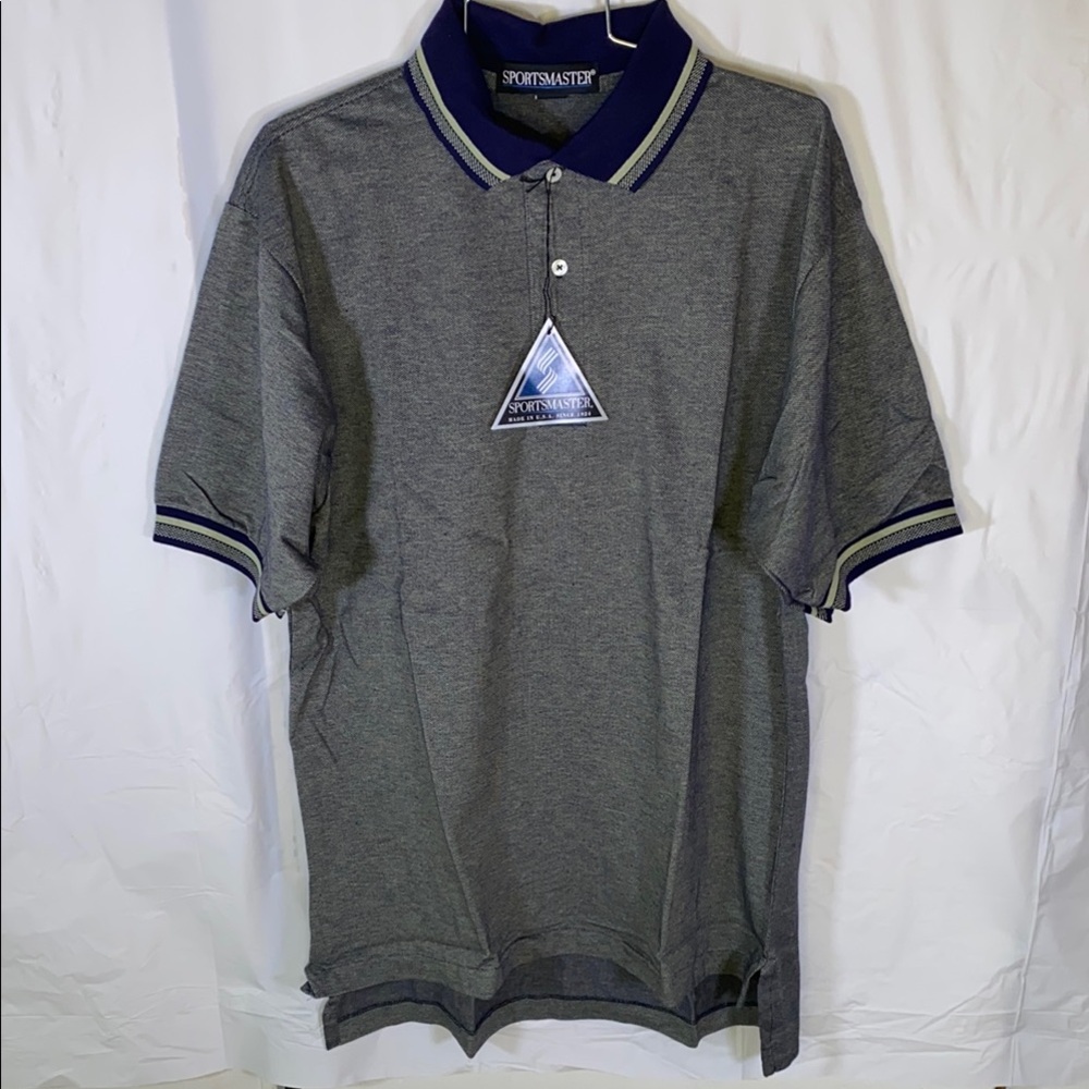 VTG 90’s Sportsmaster Gray Polo Shirt with Navy Collar Dead Stock NWT USA